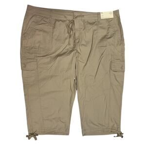 St John's Bay Capri Pants 24W Beige Biscotti Mid Rise Easy Fit Hip & Thigh Crop